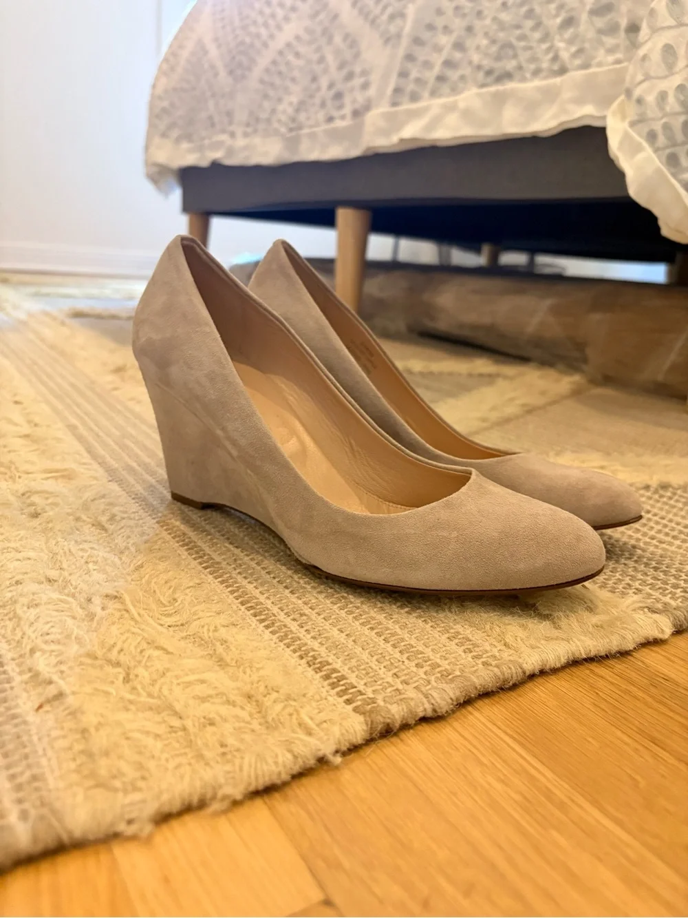 JCrew Women's Suede Wedge Pump in Light Taupe